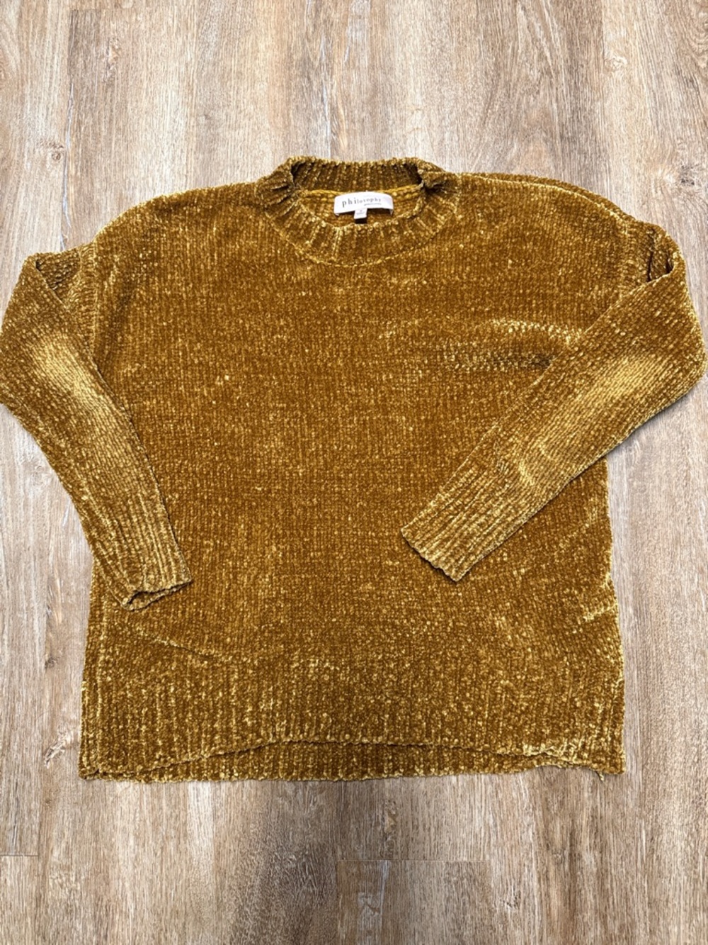Philosophy Gold Crew Neck Sweater Plush Chenille